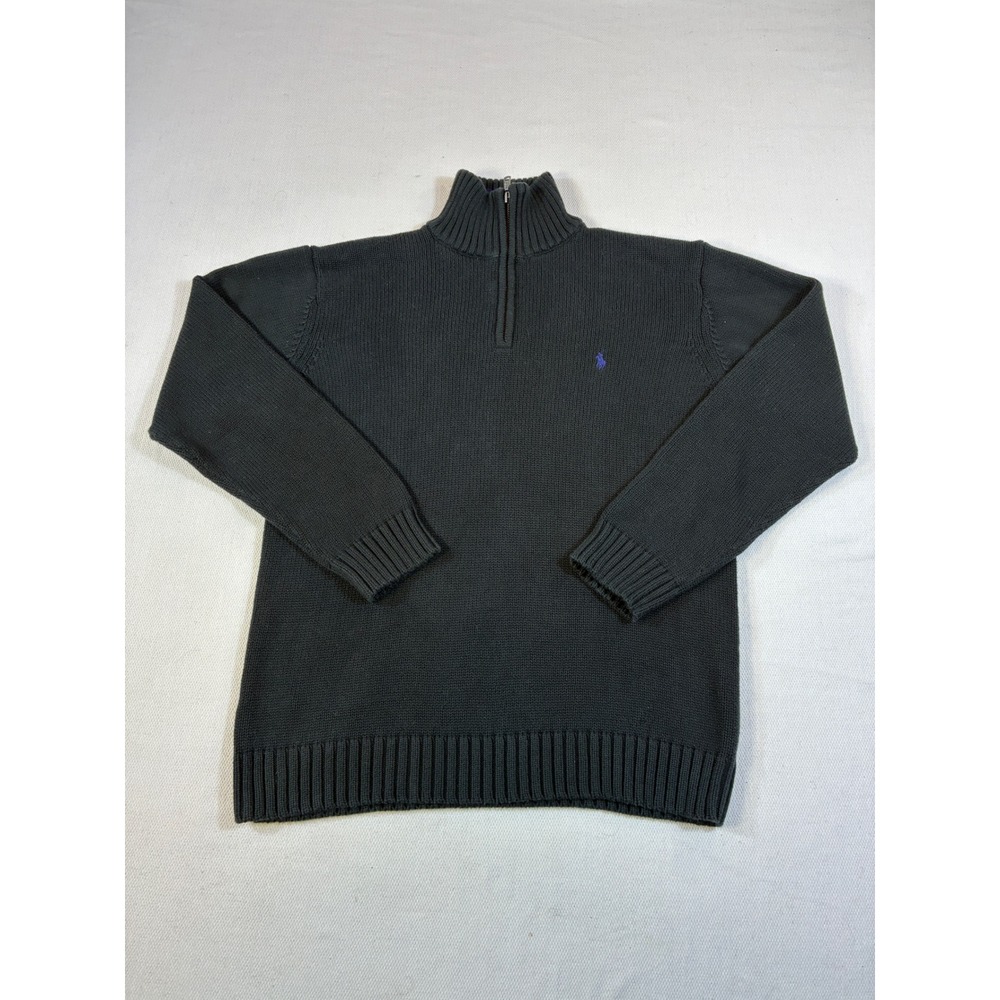 Vintage Polo Ralph‎ Lauren Mens Quarter Zip Cotton Sweater Black Large EG542430